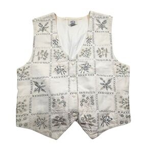 Vintage Pasta‎ Floral Embroidered Cotton Vest Ivory Patchwork Cottagecore Large